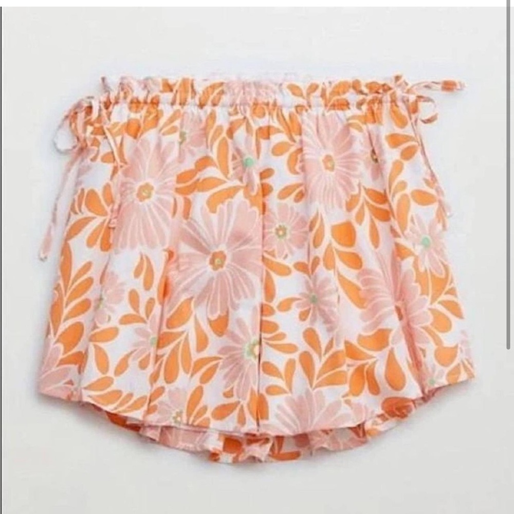 Aerie Pink Orange Floral Tie Side Flowy Mini Skirt